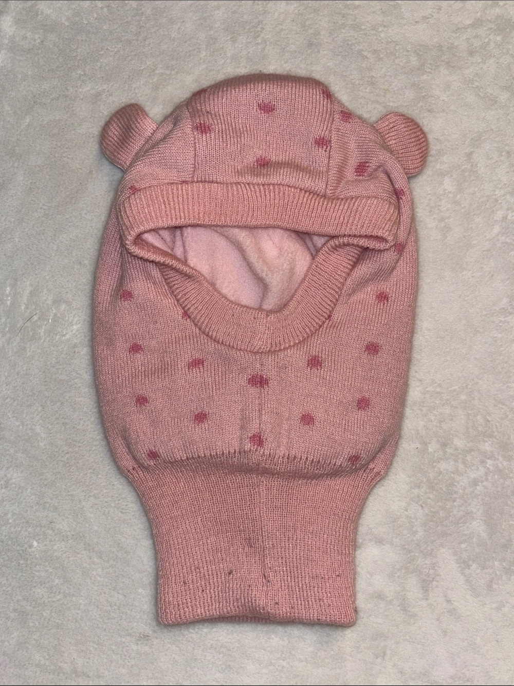(2 for $10) Kids Pink Polka Dot Knit Balaclava Hat with Ear Accents